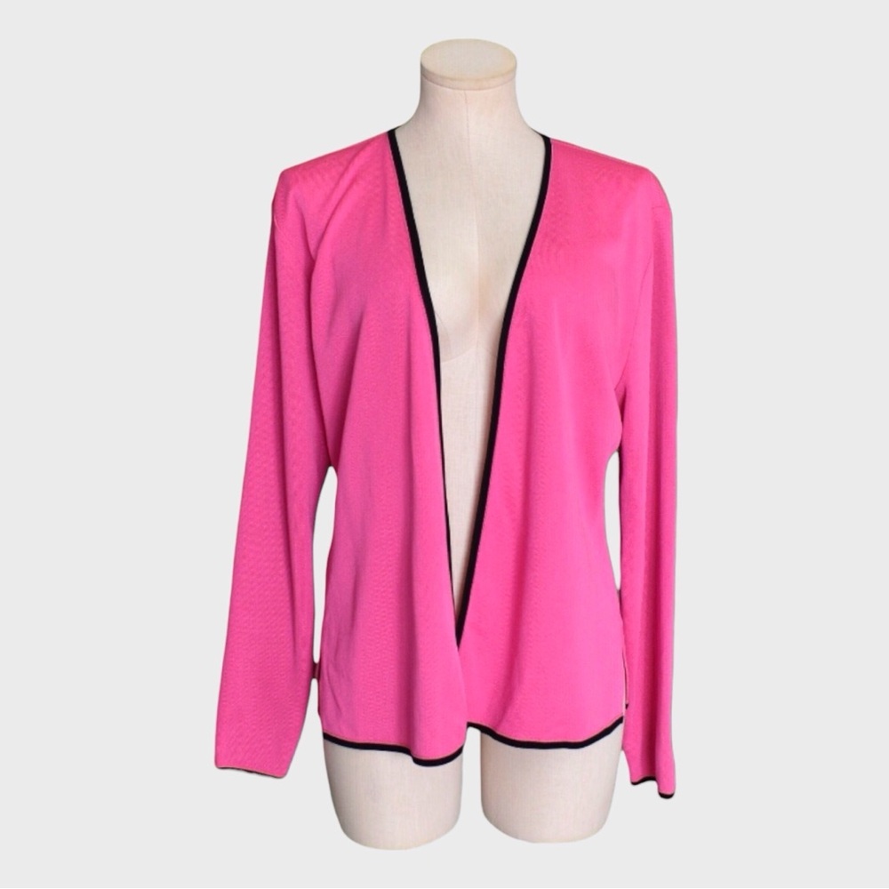 Misook Textured Knit Open Front Contrast Trim Jacket